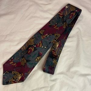Men’s Cranberry Red W/ Natural Design Silk Tie Necktie - Silk Accents